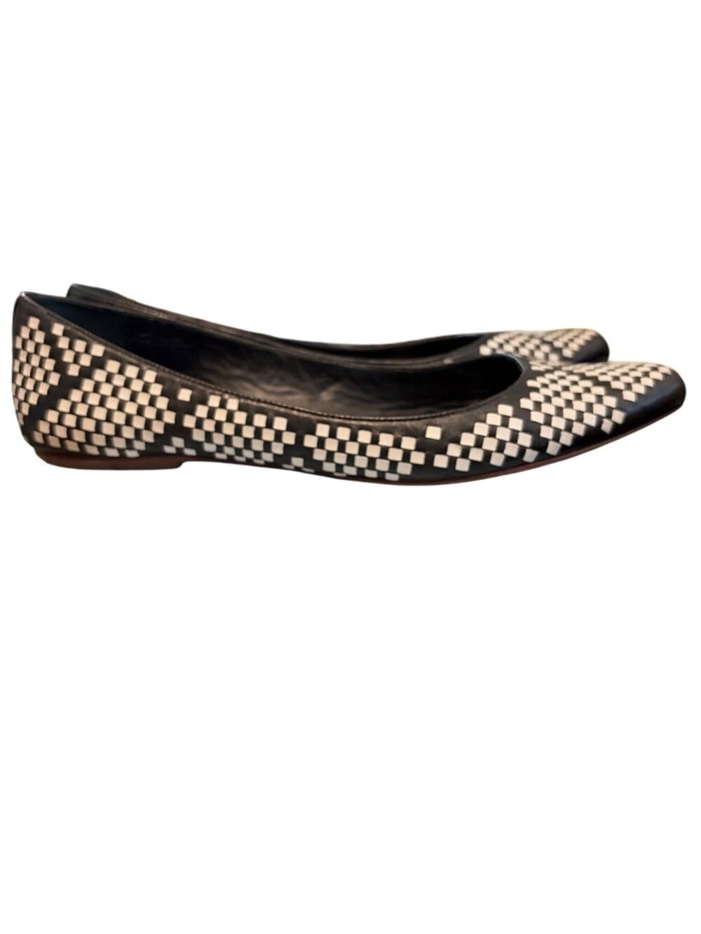 Rebecca Minkoff Idelle Woven Leather Flats Black White Pointed Toe Size 10 EUC - Picture 2 of 10